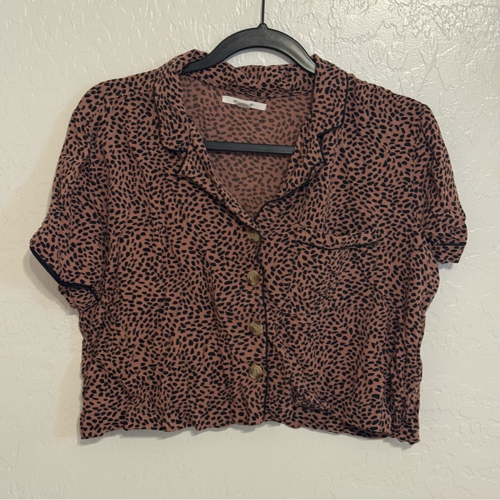 O’Neill Leopard Print Button-Up PJ Crop Top and Bittoms